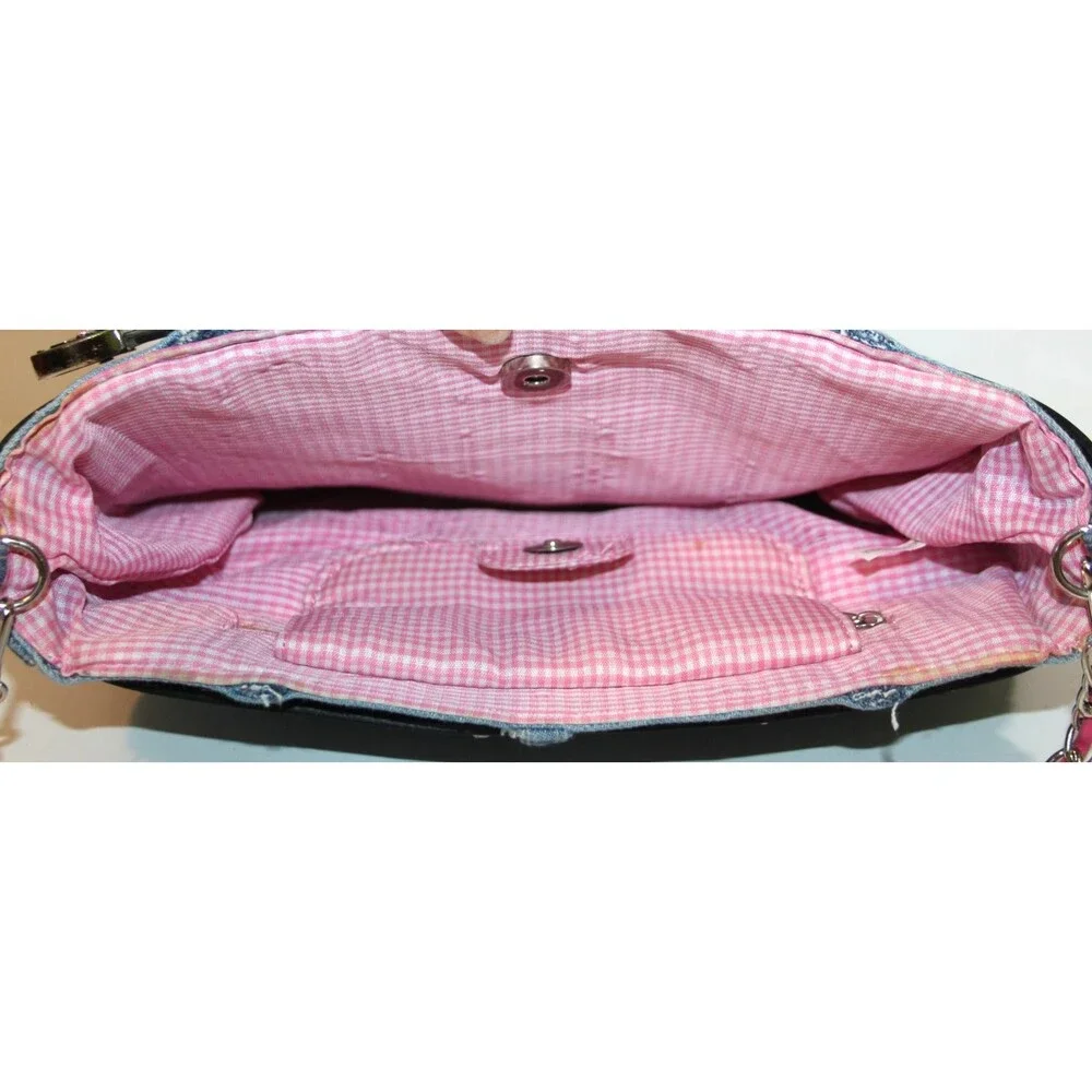 Denim Jean Purse Belt Key Chain Pink Flower Embellished Y2K Shoulder Trendy Bag